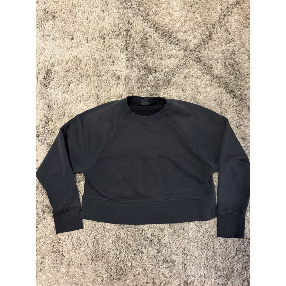 NIKE WOMENS XS VERSA BLACK CROP SWEATER DRY FIT TRAINING PULLOVER CD8793-010